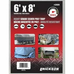 Outlet 💯 Erickson Heavy-Grade Poly Tarp, Silver, 57020, 6 FT x 8 FT 💯