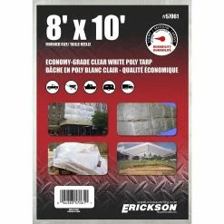 Best Sale 👏 Erickson Economy Grade Poly Tarp, Clear / White, 57061, 8 FT x 10 FT 🎉