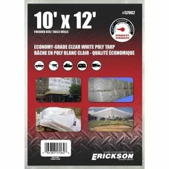 Best Sale ❤️ Erickson Economy Grade Poly Tarp, Clear / White, 57062, 10 FT x 12 FT 🎁