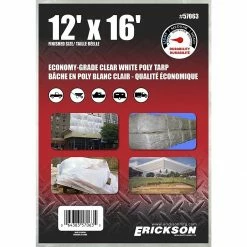 Discount 😀 Erickson Economy Grade Poly Tarp, Clear / White, 57063, 12 FT x 16 FT ✔️